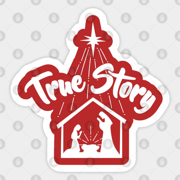 True Story Nativity Scene Christmas Holiday Jesus Mary Joseph Manger Star Sticker by graphicbombdesigns